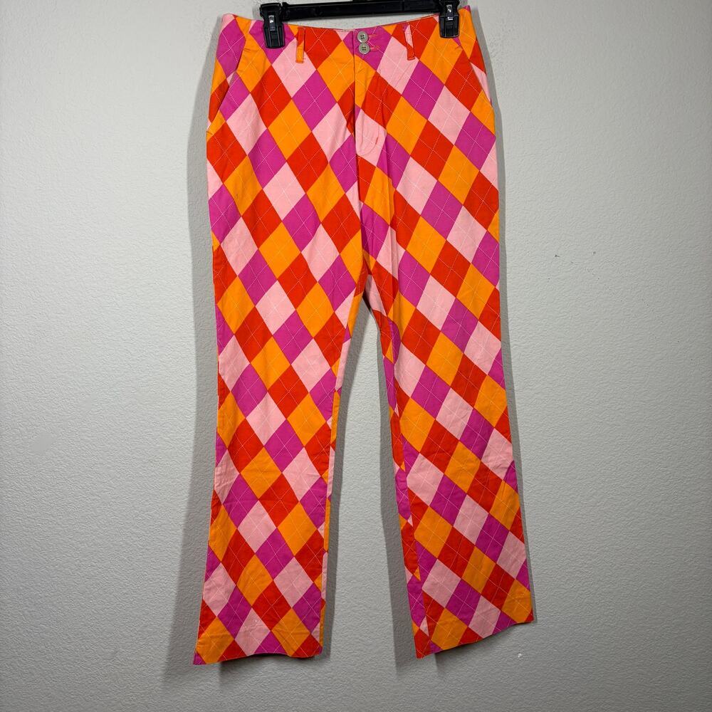 Loudmouth 30x32L Golf Pants Orange Pink Raspberry Sorbet Cotton Argyle Plaid